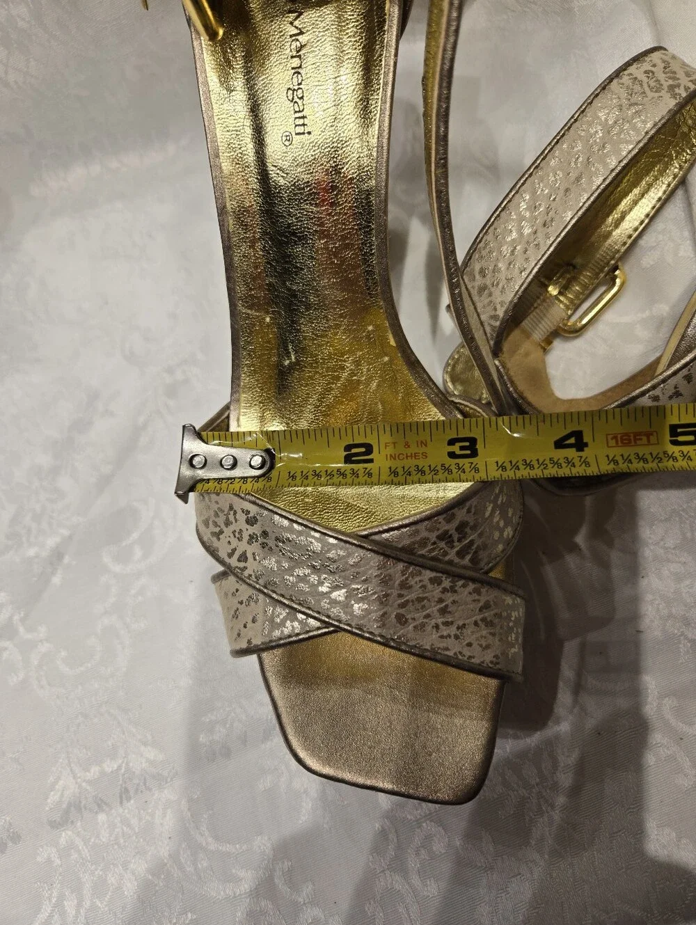 Brazilian LEATHER Tan & Metallic Gold Platform Sandal with Ankle Strap 9M